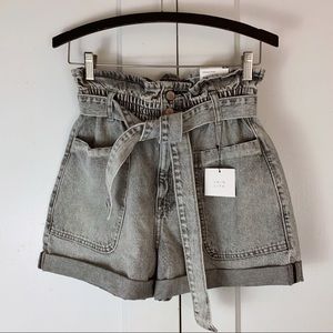 ZARA Gray Denim Jean Paperbag Waist Shorts Sz 4